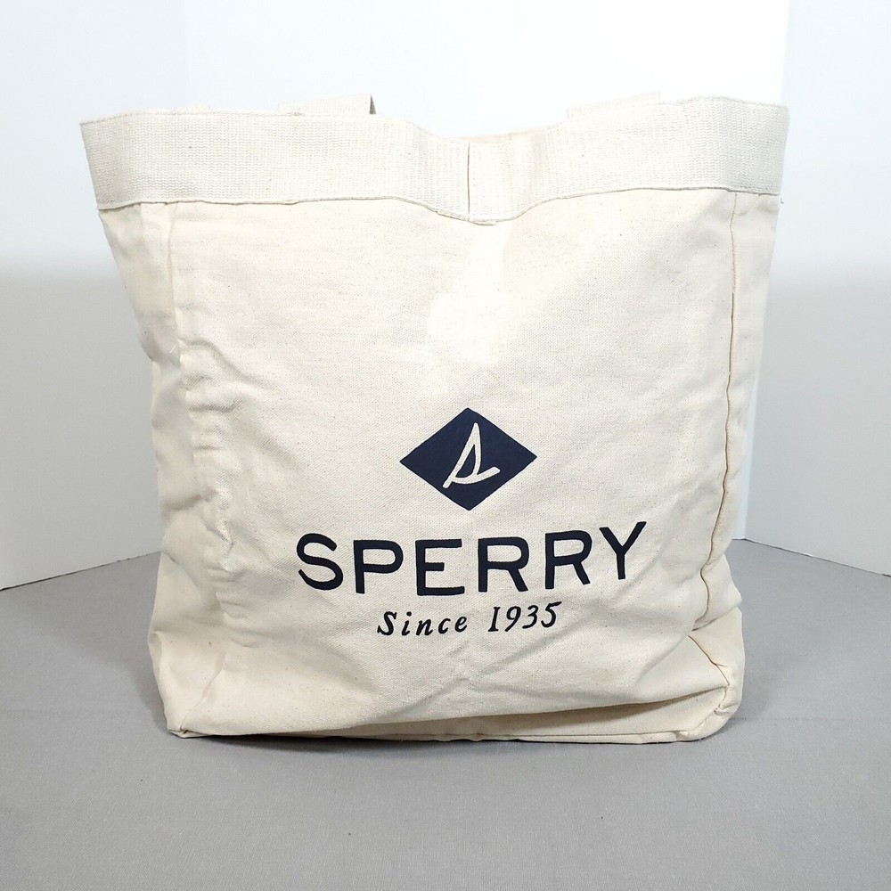 Sperry Top Sider Large Heavy Canvas Tote Bag Sailboat Logo Since 1935 Washable